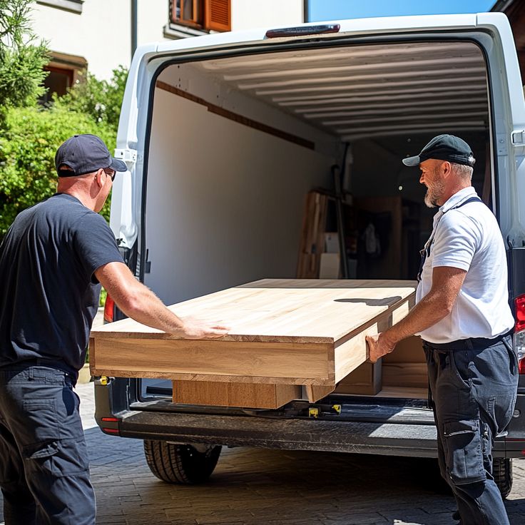 two men helping move furniture from a house