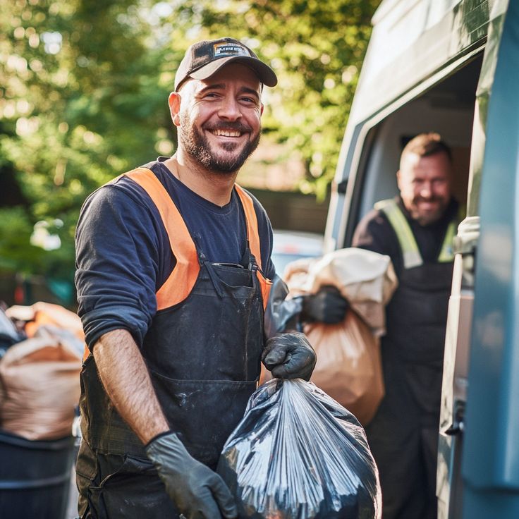 two men removing rubbish from a house