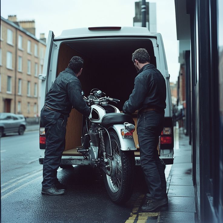 two men conducting a motorbike delivery service