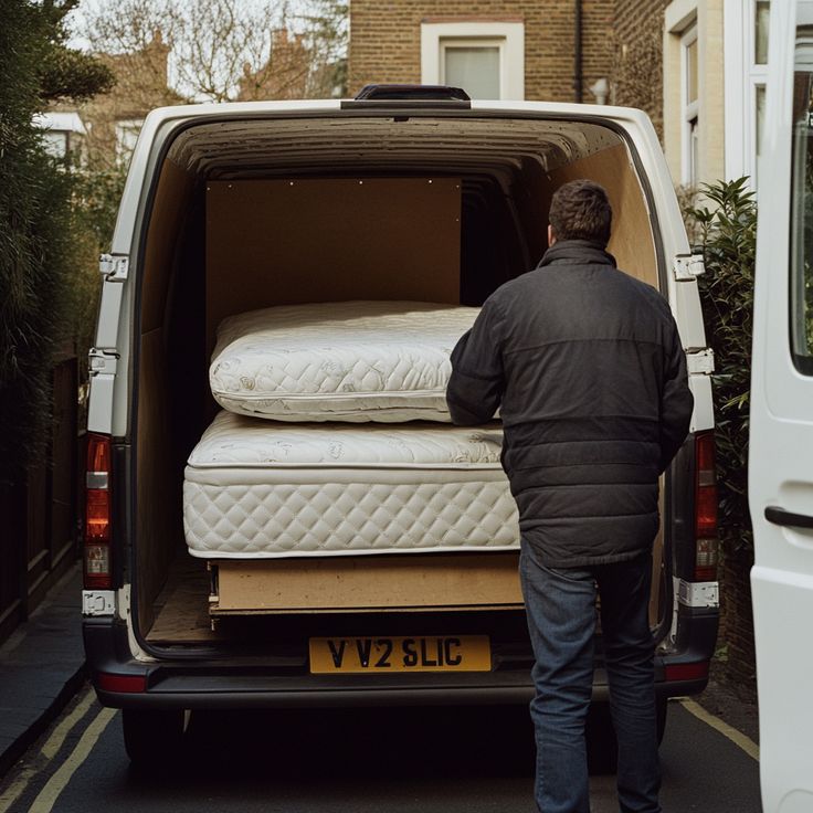 a man loading a mattress into a van