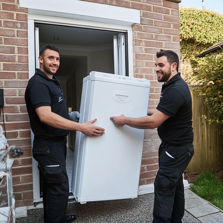 two men completing a fridge removal job in liverpool