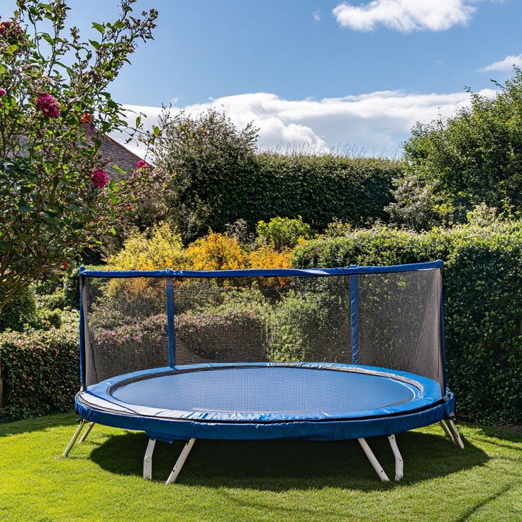 a trampoline in a sunny garden