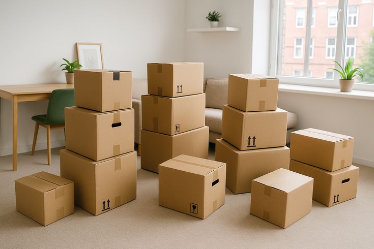 a pile of boxes in a student house